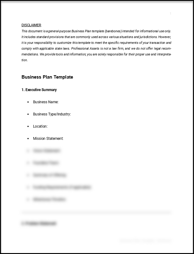 Business Plan Template - Customizable - Word, PDF